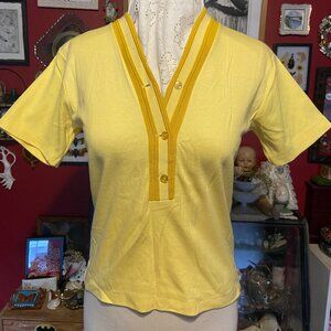 Vintage 3 Button Up Polo Shirt 1950 to 1960 Yellow Trimmed in Mustard Natric